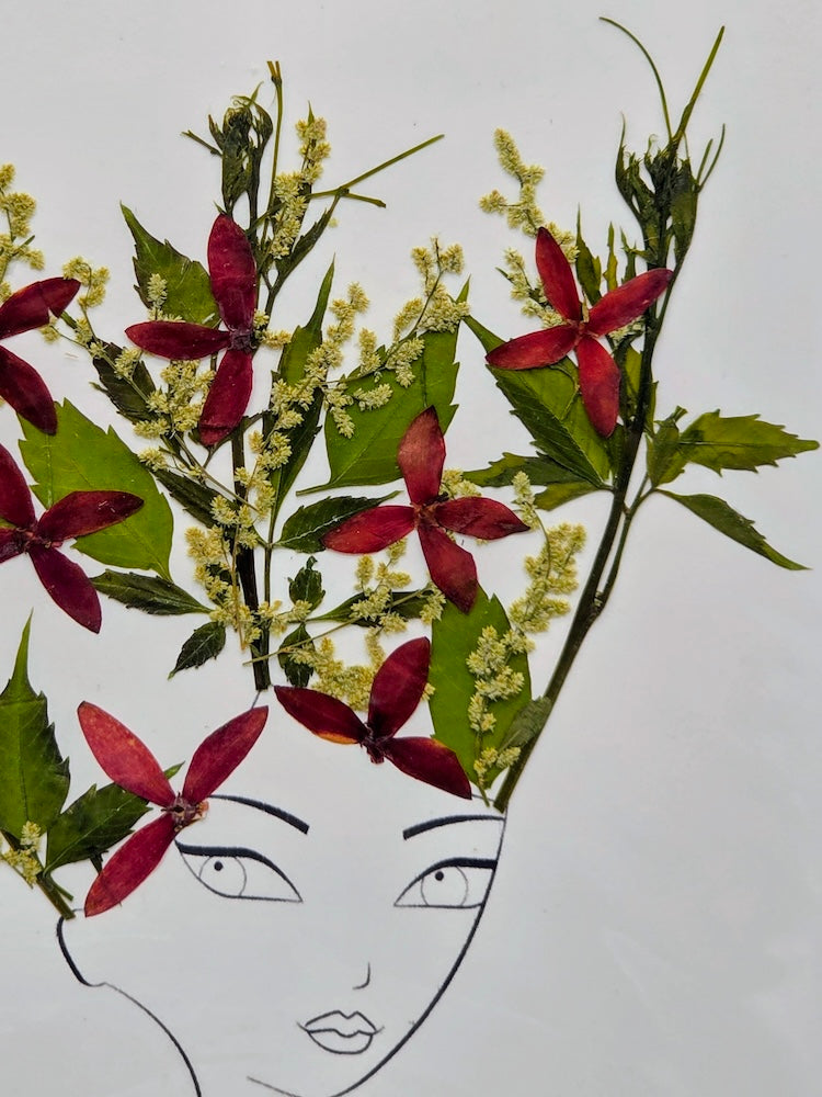 Handmade Pressed Dried Real Flower Greeting Card - Woman Hairdo