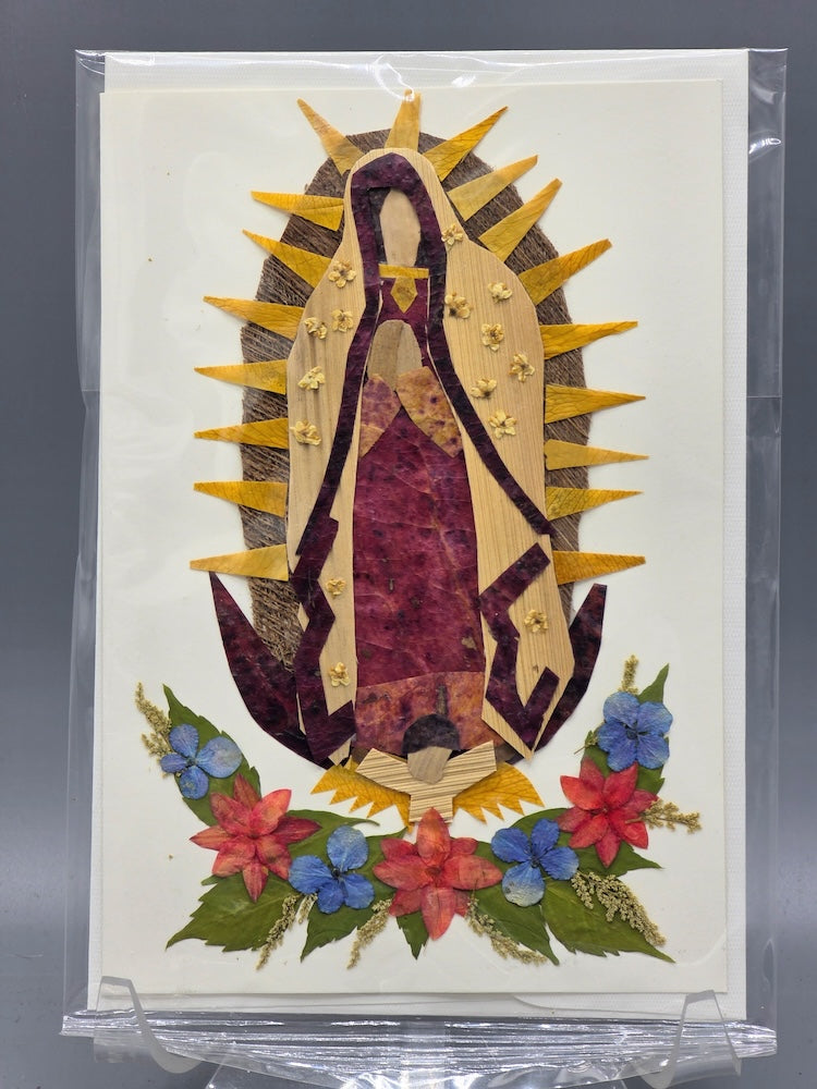 Handmade Pressed Dried Real Flower Greeting Card - Virgin of Guadalupe