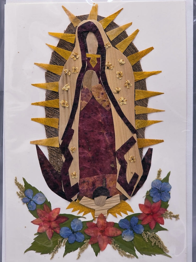 Handmade Pressed Dried Real Flower Greeting Card - Virgin of Guadalupe