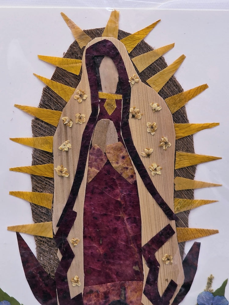 Handmade Pressed Dried Real Flower Greeting Card - Virgin of Guadalupe