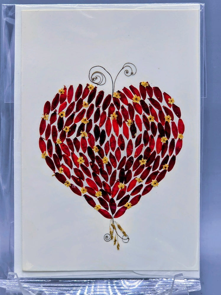 Handmade Pressed Dried Real Flower Greeting Card - Floral Heart