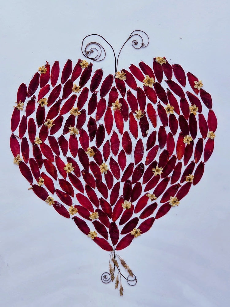 Handmade Pressed Dried Real Flower Greeting Card - Floral Heart