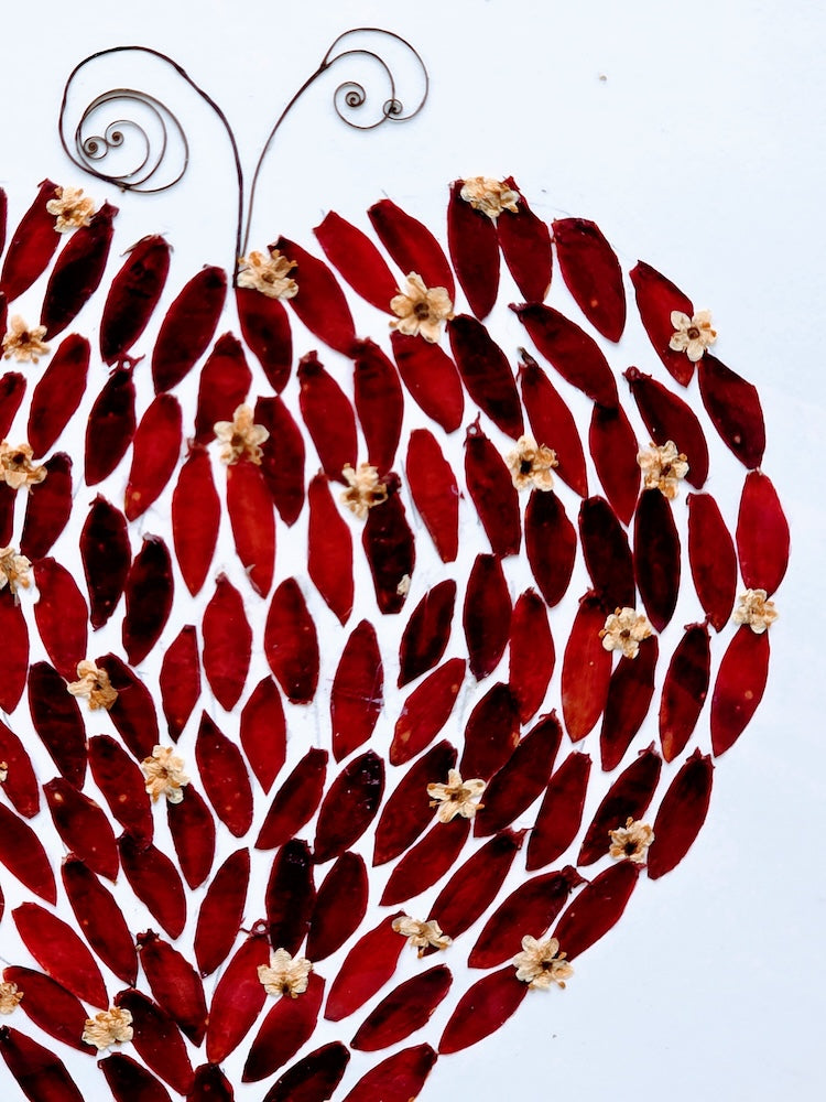 Handmade Pressed Dried Real Flower Greeting Card - Floral Heart