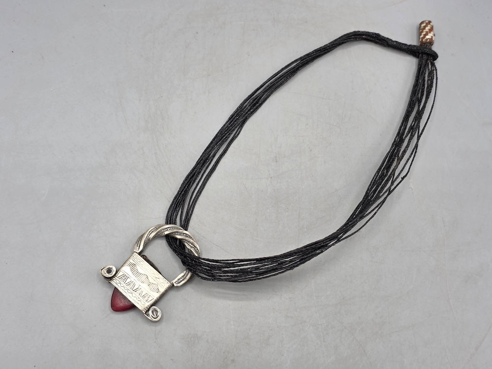 Tuareg InGall Coin Silver & Glass Pendant Leather Necklace/Choker  - Niger