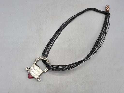 Tuareg InGall Coin Silver & Glass Pendant Leather Necklace/Choker  - Niger