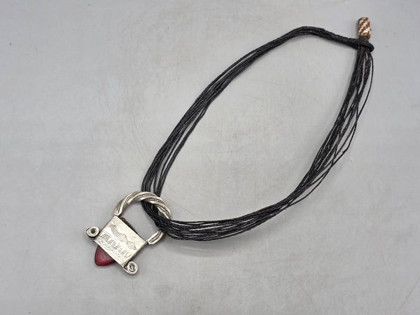 Tuareg In Gall Coin Silver & Glass Pendant Leather Necklace/Choker  - Niger