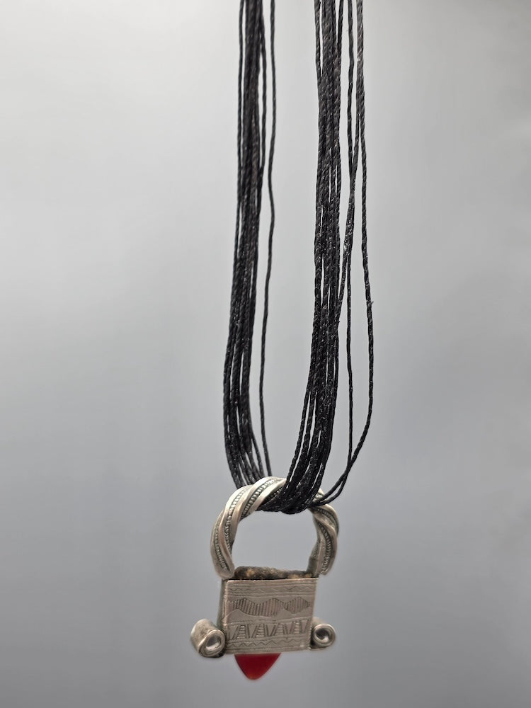 Tuareg InGall Coin Silver & Glass Pendant Leather Necklace/Choker  - Niger