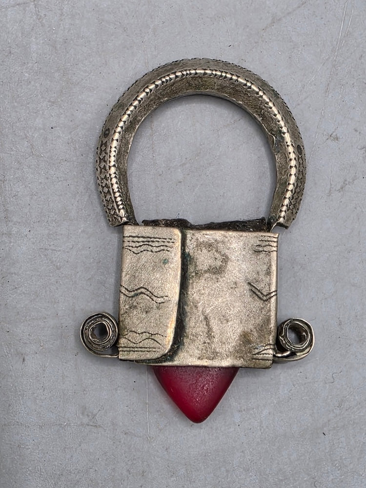 Tuareg InGall Coin Silver & Glass Pendant Leather Necklace/Choker  - Niger