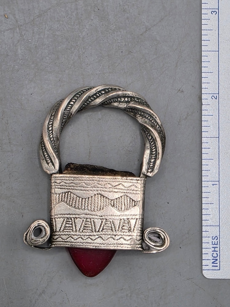 Tuareg InGall Coin Silver & Glass Pendant Leather Necklace/Choker  - Niger