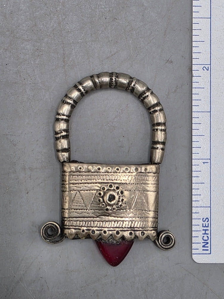 Tuareg InGall Coin Silver & Glass Pendant Leather Necklace/Choker  - Niger
