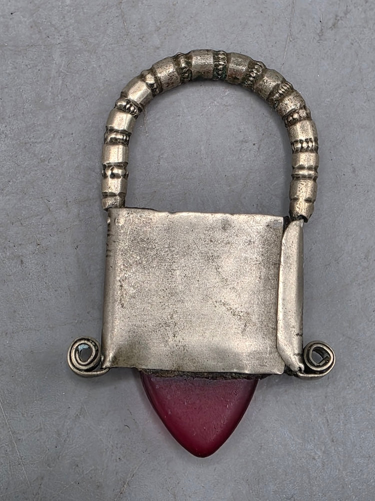 Tuareg InGall Coin Silver & Glass Pendant Leather Necklace/Choker  - Niger