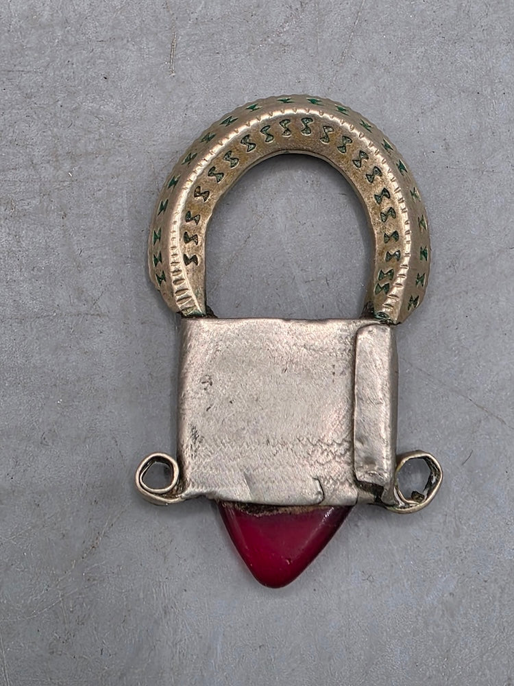 Tuareg InGall Coin Silver & Glass Pendant Leather Necklace/Choker  - Niger