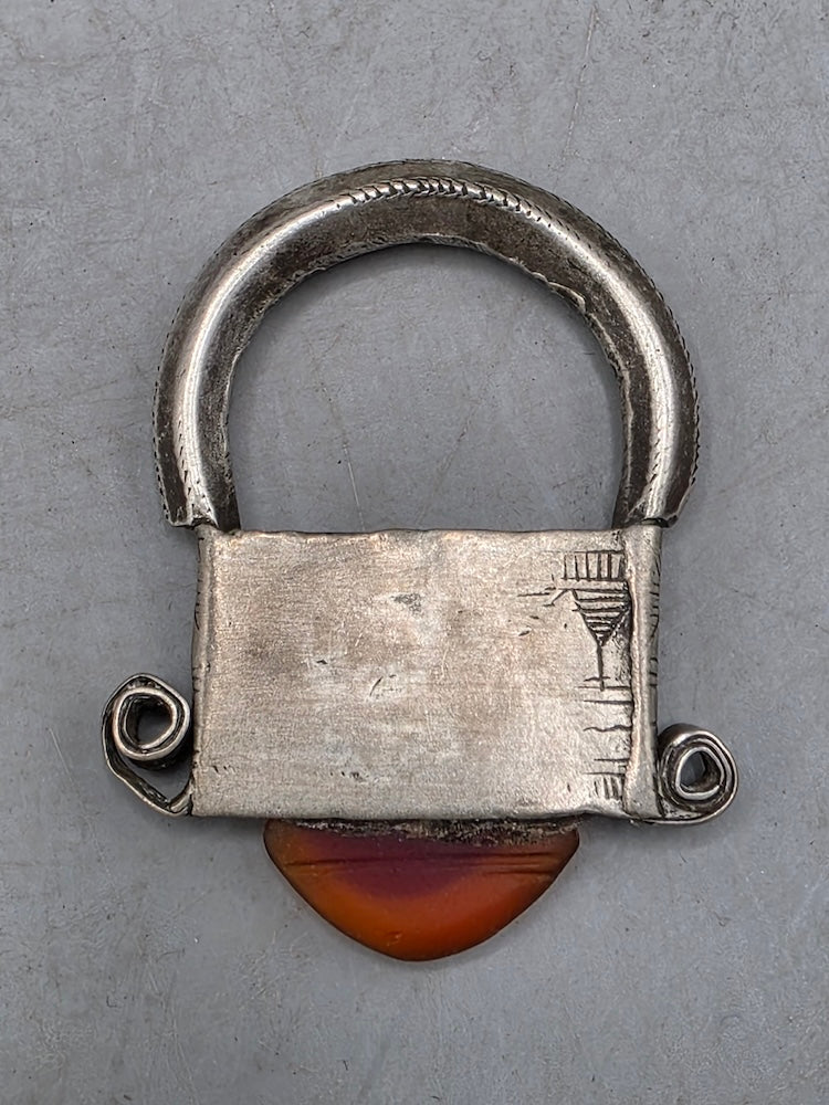 Tuareg InGall Coin Silver & Glass Pendant Leather Necklace/Choker  - Niger