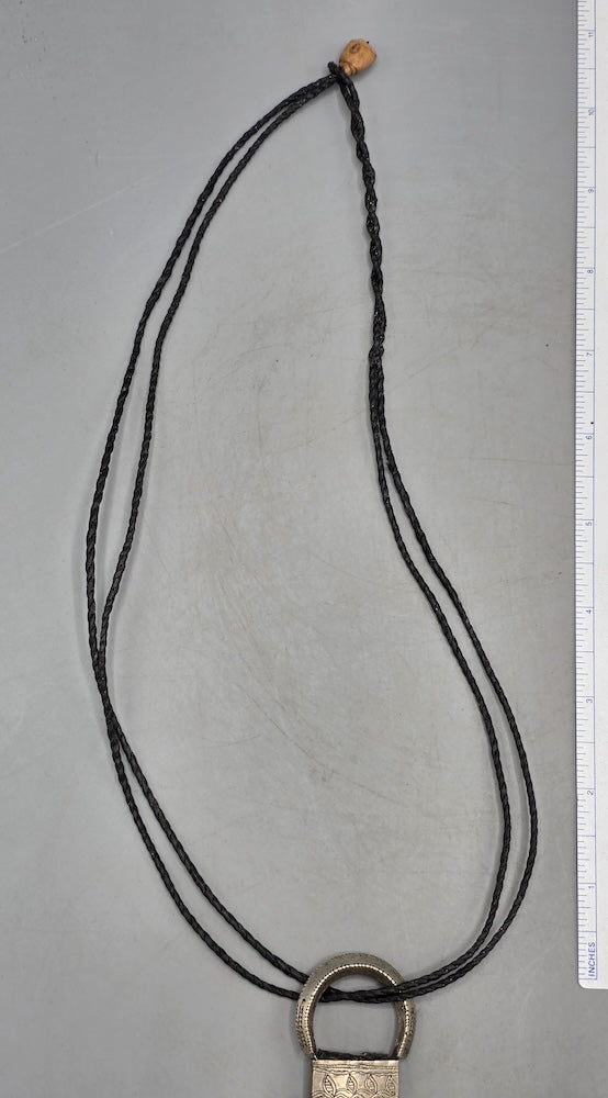 Tuareg InGall Coin Silver & Glass Pendant Leather Necklace/Choker  - Niger
