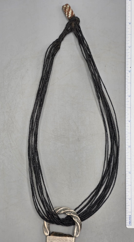 Tuareg InGall Coin Silver & Glass Pendant Leather Necklace/Choker  - Niger
