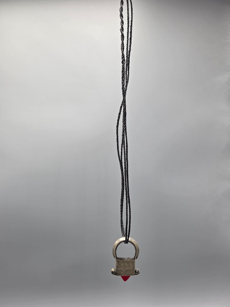 Tuareg InGall Coin Silver & Glass Pendant Leather Necklace/Choker  - Niger