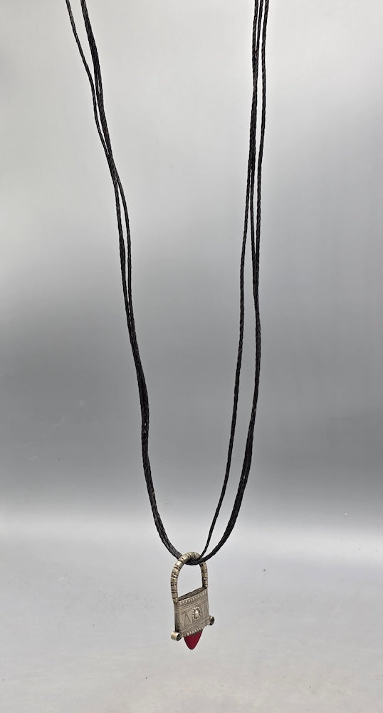 Tuareg InGall Coin Silver & Glass Pendant Leather Necklace/Choker  - Niger