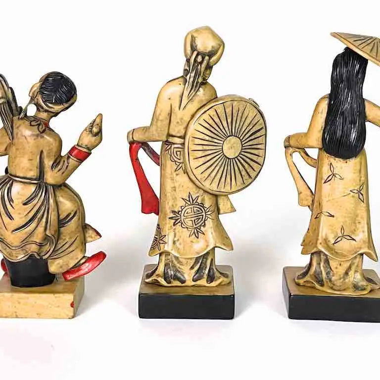 Set of 3 Hand-Carved Soapstone Vietnamese Ladies Figures