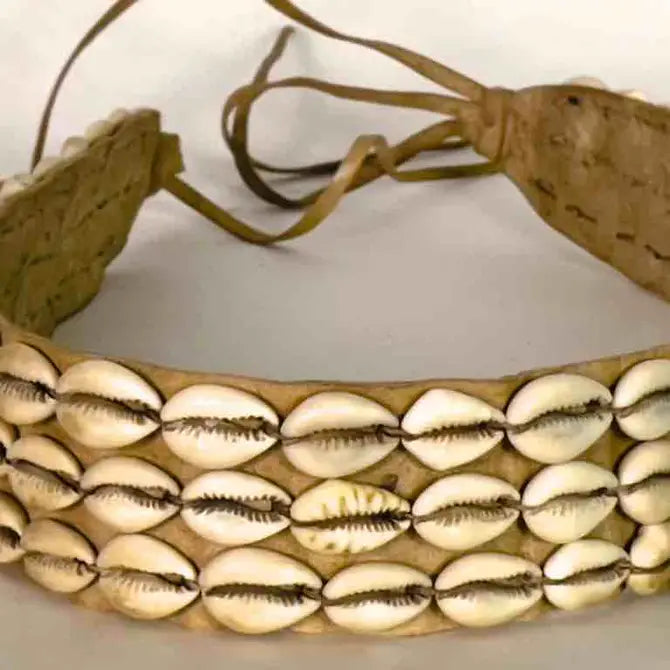 African Cultural Very High Quality Wide Real Cowrie Shell-Leather Tie Closure Belt - 4 Colors