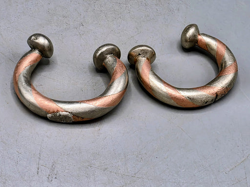 Pair Small Tuareg Coin Silver & Copper Cuff Bracelets - Mali