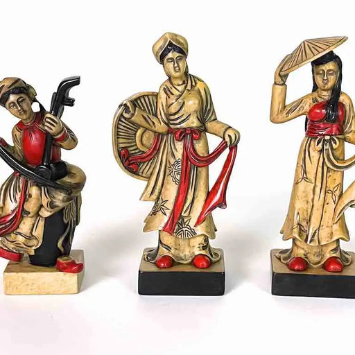 Set of 3 Hand-Carved Soapstone Vietnamese Ladies Figures