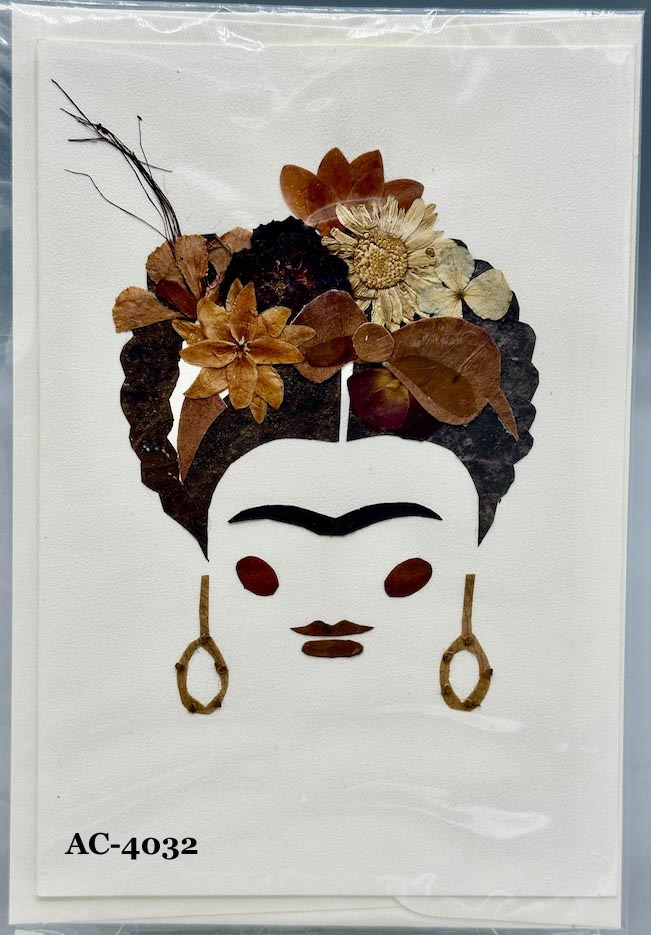 Handmade Pressed Dried Real Flower Greeting Card - Frida Kahlo