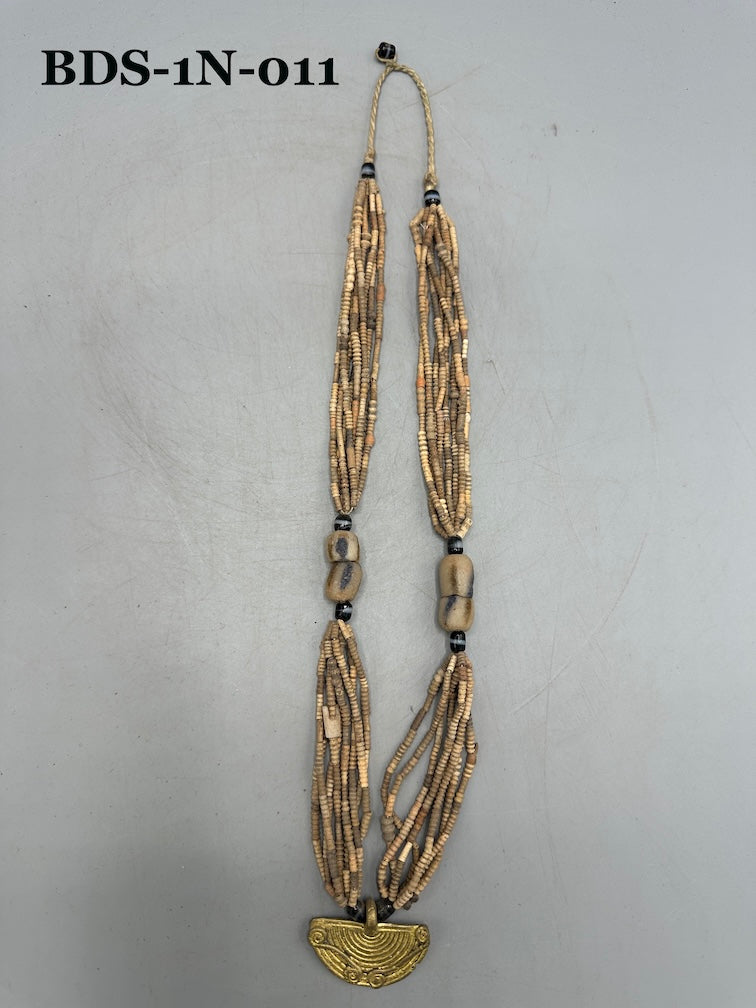 Smallest Excavated Clay Bead, Brass Pendant, Powder Glass Bead Necklaces - Mali