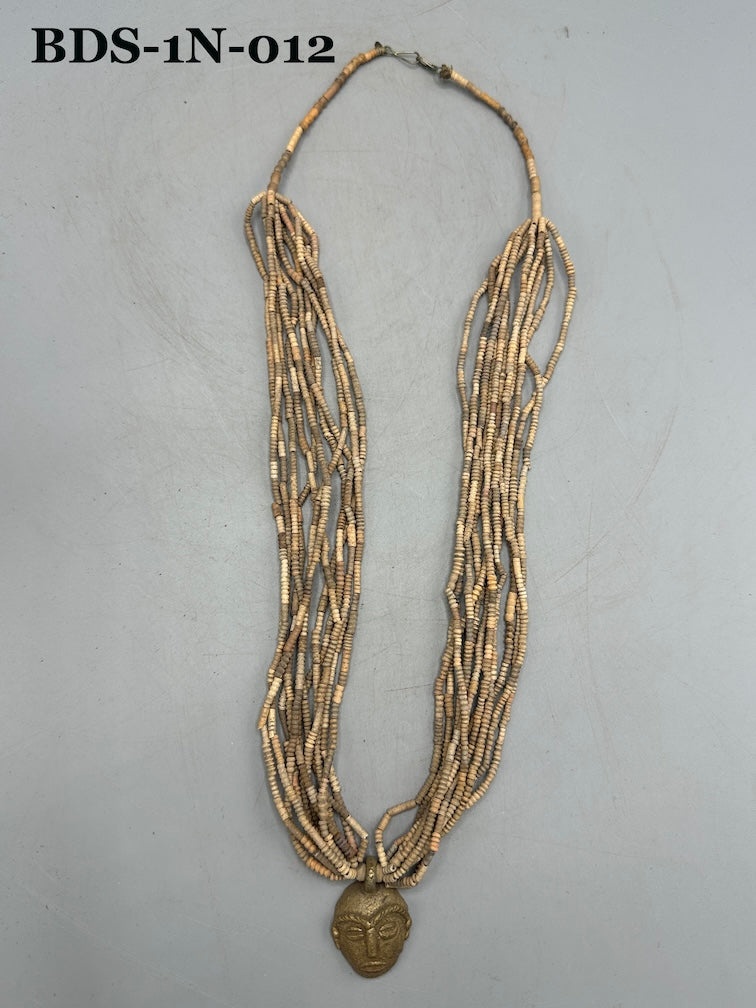 Smallest Excavated Clay Bead, Brass Pendant, Powder Glass Bead Necklaces - Mali