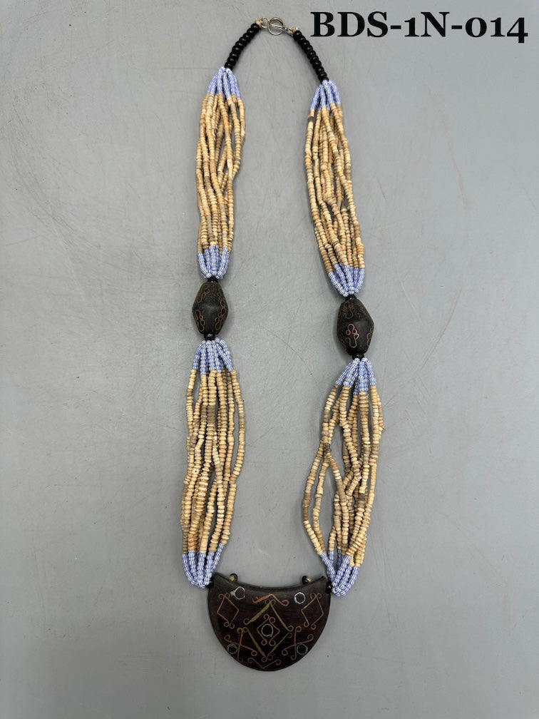 Smallest Excavated Clay Bead, Brass Bead, Inlaid Wooden Bead Necklaces - Mali