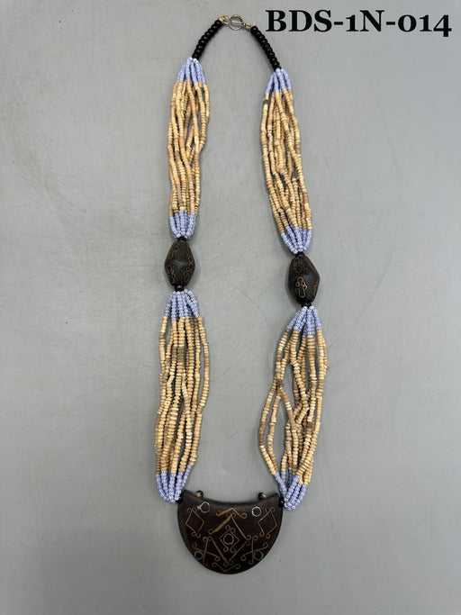 Smallest Excavated Clay Bead, Brass Bead, Inlaid Wooden Bead Necklaces - Mali