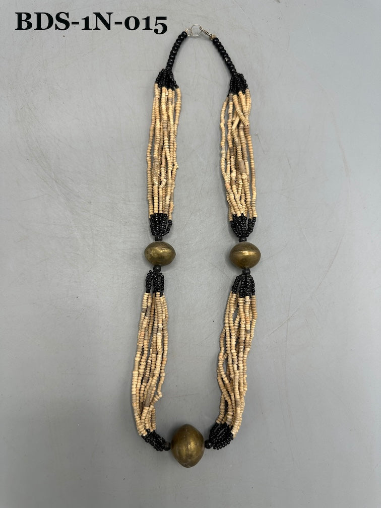 Smallest Excavated Clay Bead, Brass Bead, Inlaid Wooden Bead Necklaces - Mali