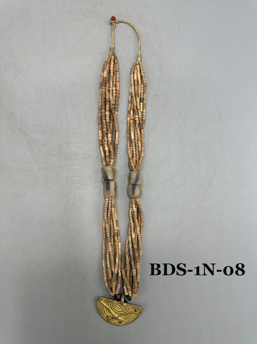 Smallest Excavated Clay Bead, Brass Pendant, Powder Glass Bead Necklaces - Mali