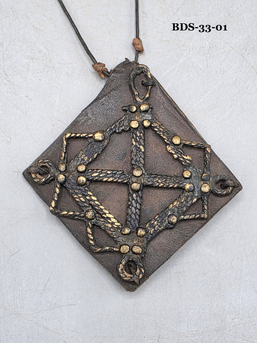 Leather-backed Handcast Brass Pendant Necklace - Mali