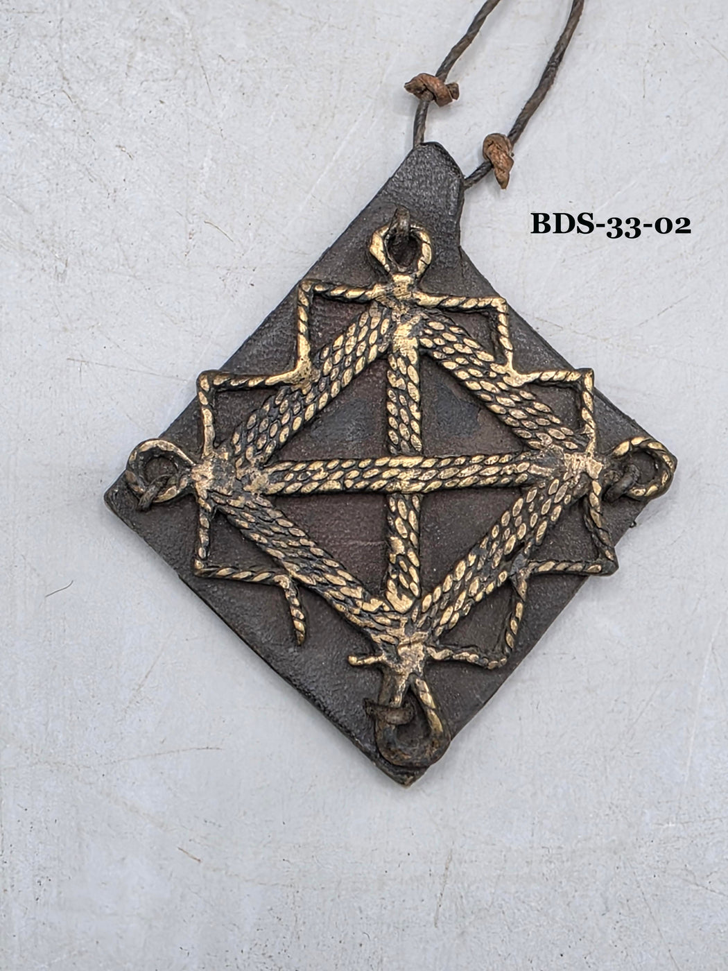 Leather-backed Handcast Brass Pendant Necklace - Mali