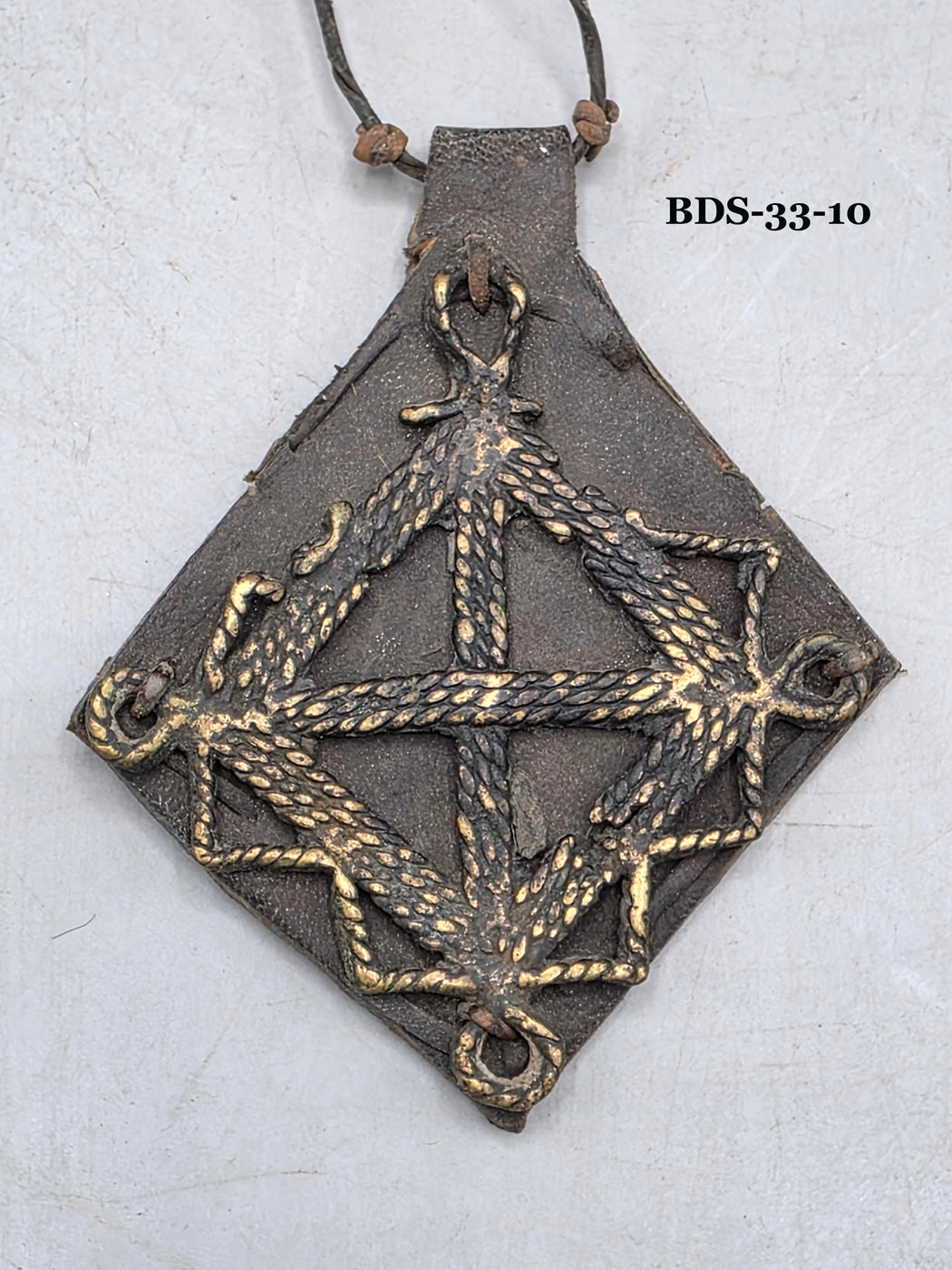 Leather-backed Handcast Brass Pendant Necklace - Mali