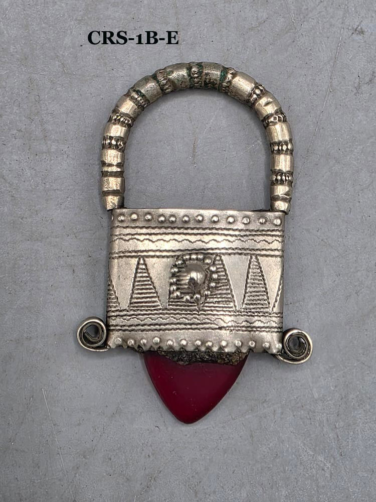 Tuareg InGall Coin Silver & Glass Pendant Leather Necklace/Choker  - Niger