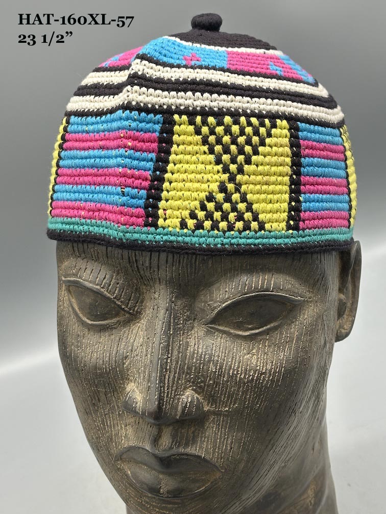 Extra Large Sizes Woven Cotton Multicolor African Kufi Men's Hat