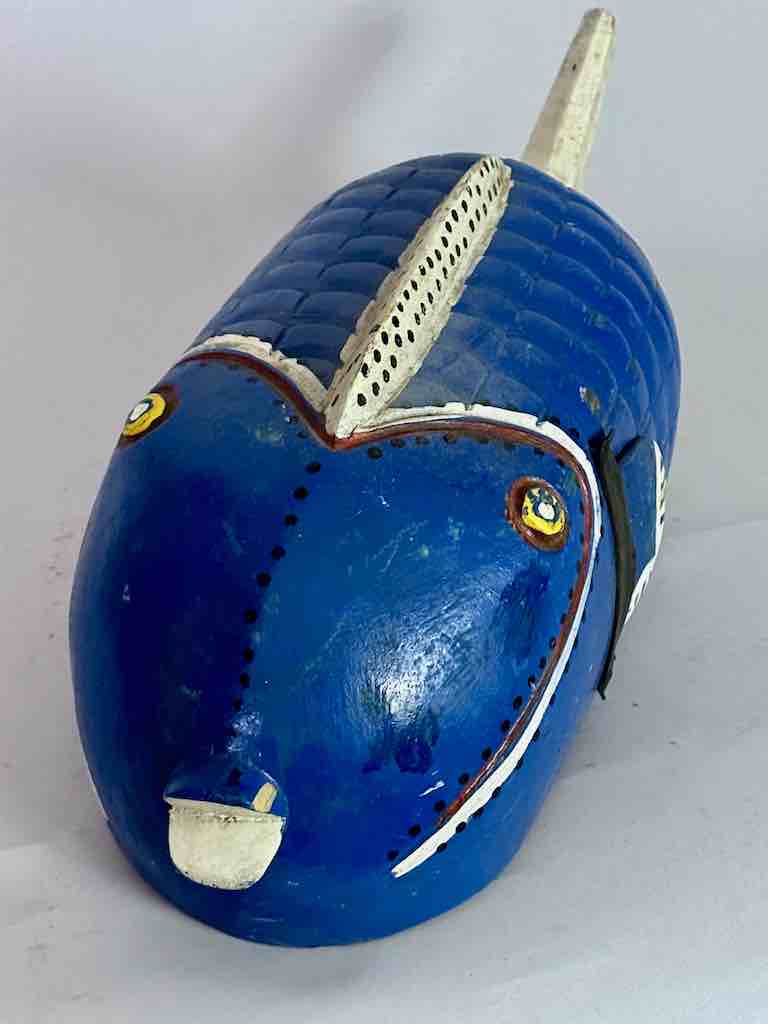 Tall Bozo Blue Fish Puppet Sculpture | 19"