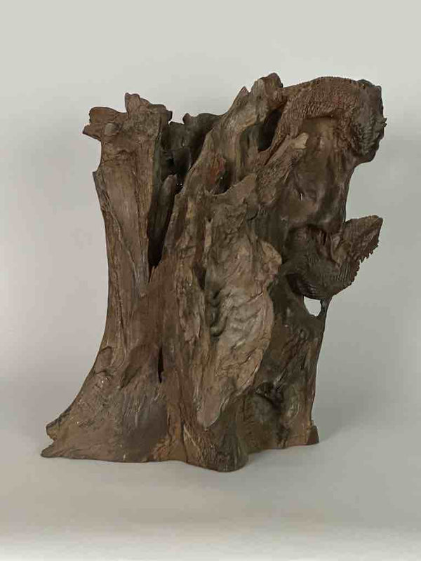 Hand-Carved Wooden Tree: 2 Lizards on the Tree - Vietnam