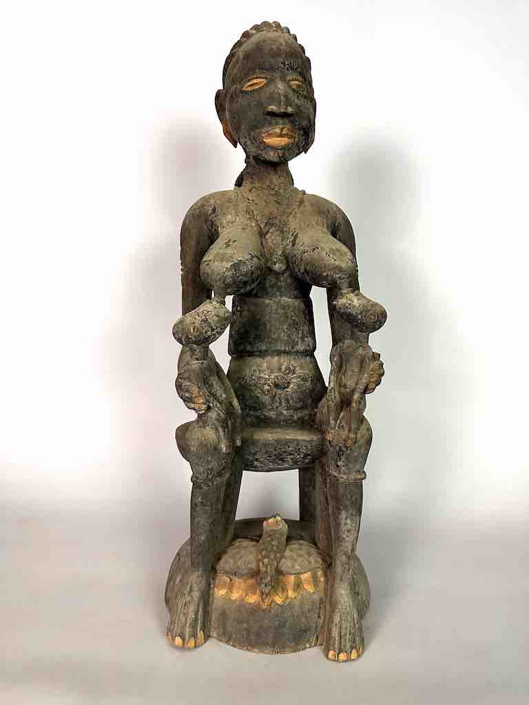 Large Ashanti Mother Suckling Twins Spirit Statue | 26"