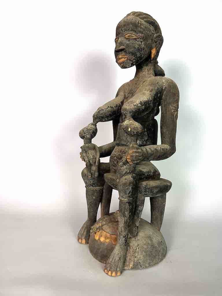 Large Ashanti Mother Suckling Twins Spirit Statue | 26"