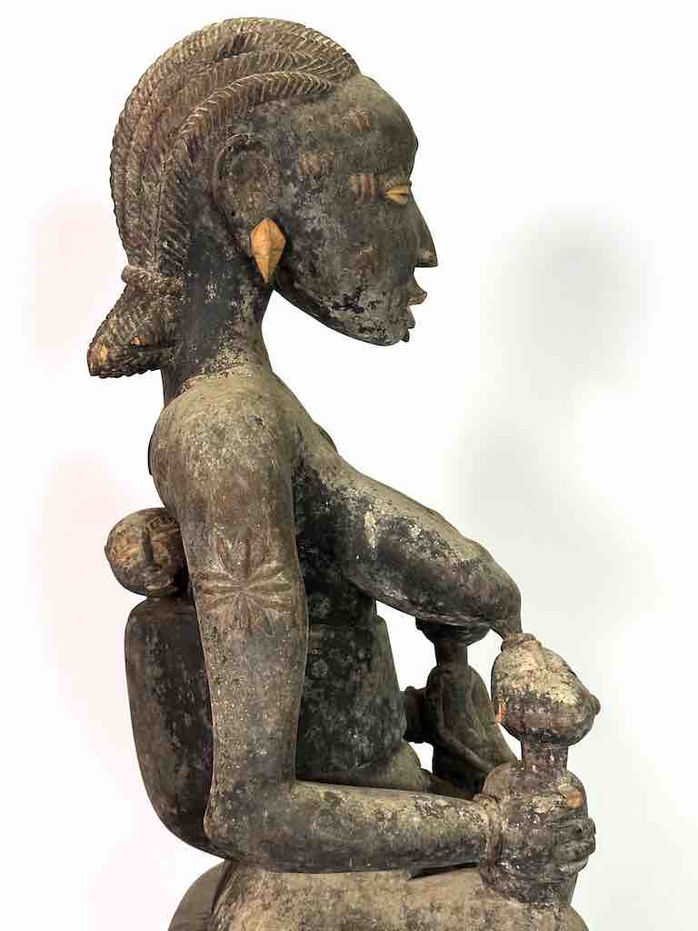 Large Ashanti Mother Suckling Twins Spirit Statue | 26"