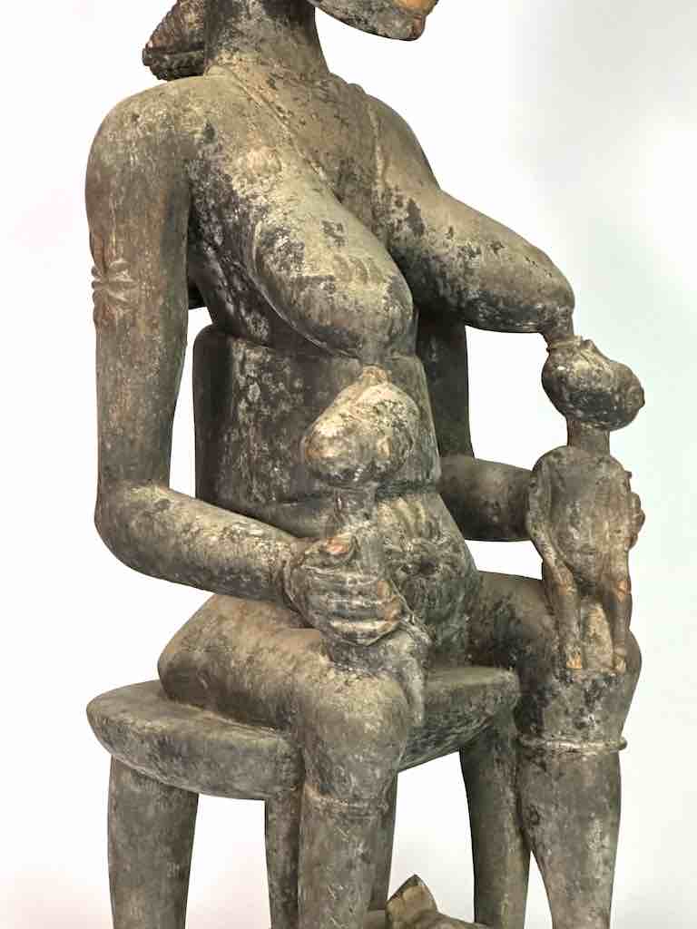 Large Ashanti Mother Suckling Twins Spirit Statue | 26"