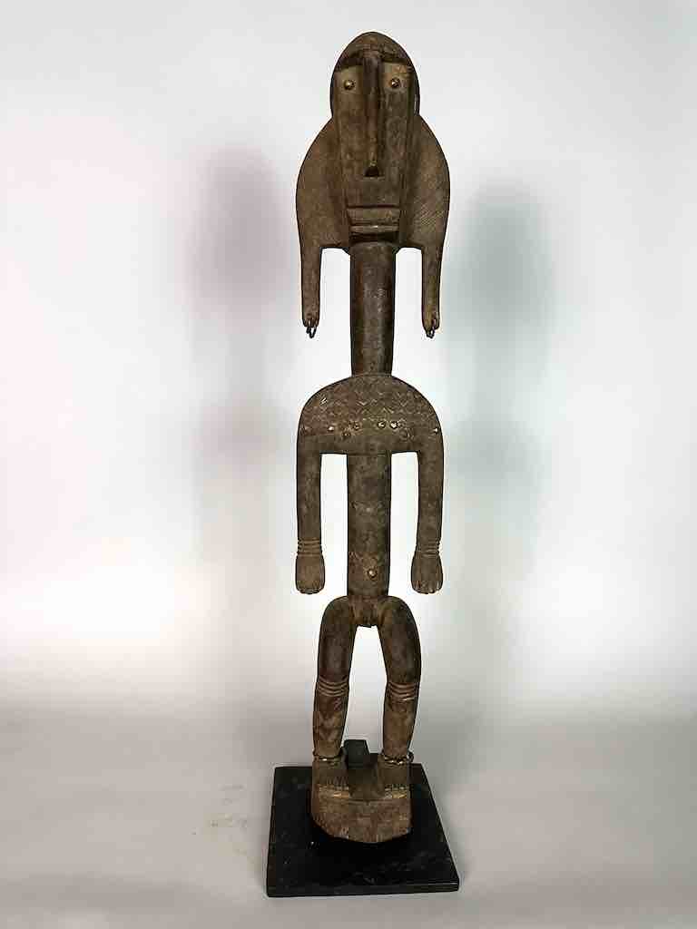 Vintage Stylized Bamana Male Statue on Base - Mali