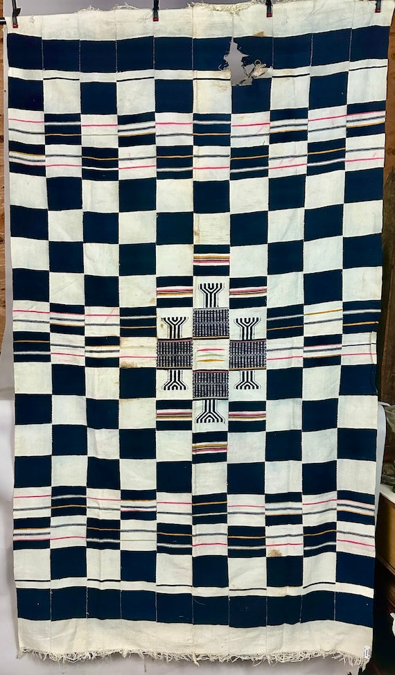 Vintage Used Black & White Fulani African Cotton Textile | 74 x 42" - Niger Bend