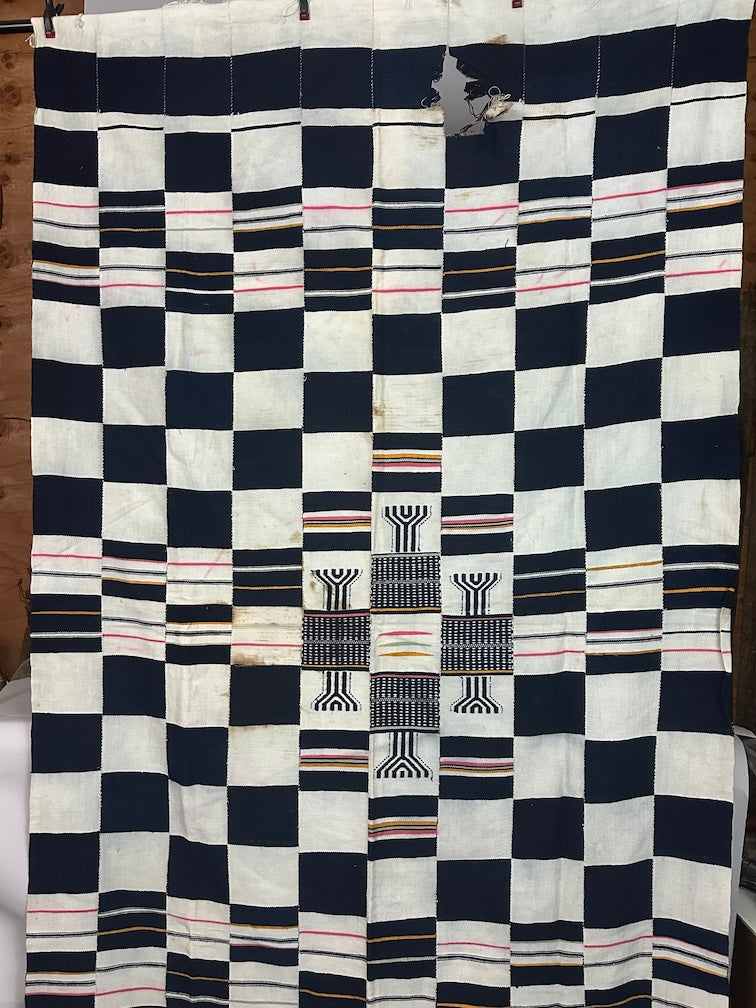 Vintage Used Black & White Fulani African Cotton Textile | 74 x 42" - Niger Bend