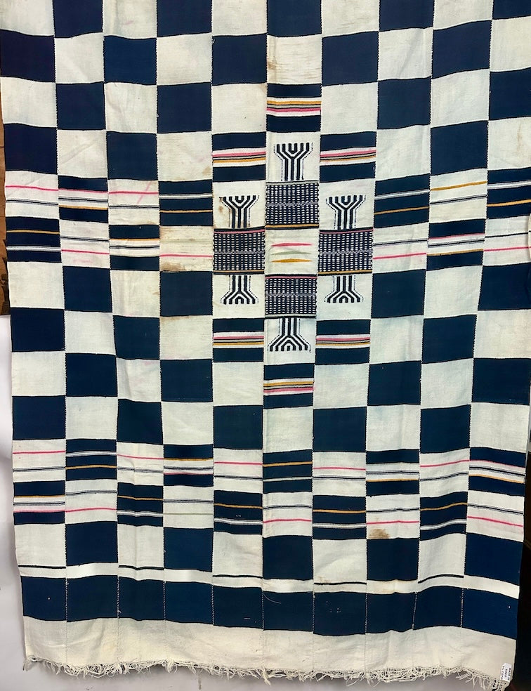 Vintage Used Black & White Fulani African Cotton Textile | 74 x 42" - Niger Bend