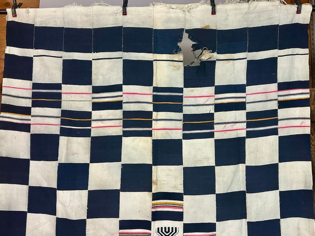 Vintage Used Black & White Fulani African Cotton Textile | 74 x 42" - Niger Bend