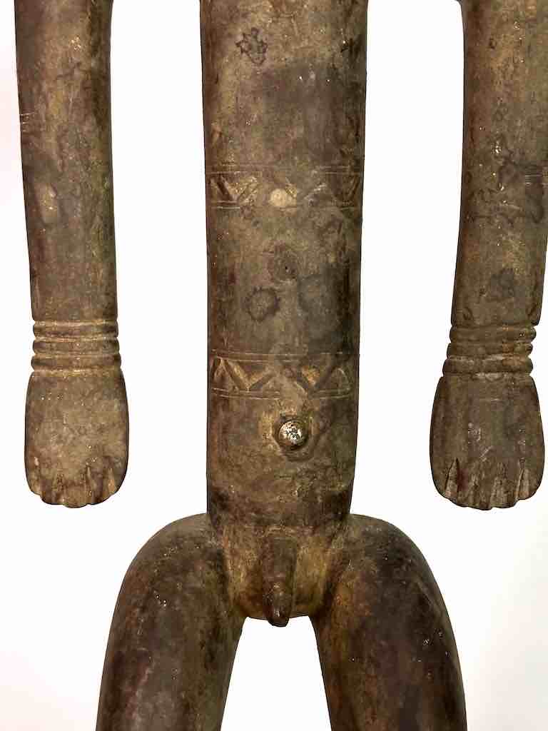 Vintage Stylized Bamana Male Statue on Base - Mali