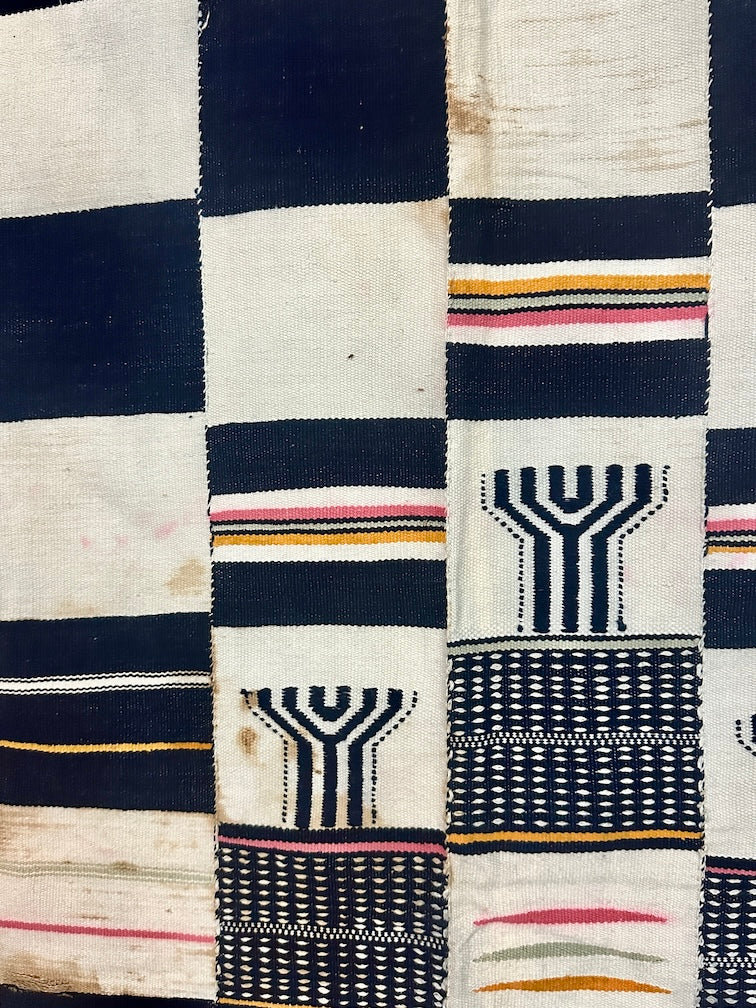 Vintage Used Black & White Fulani African Cotton Textile | 74 x 42" - Niger Bend